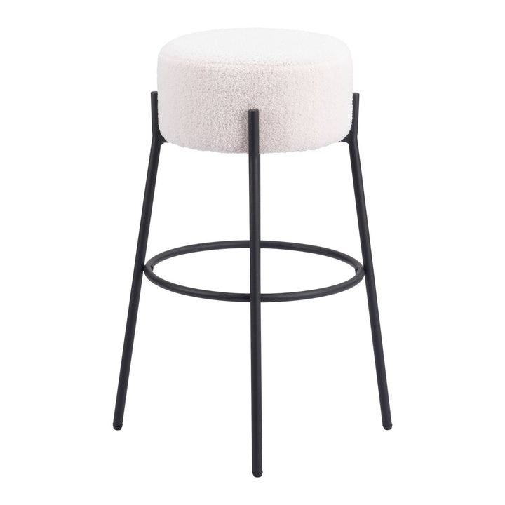 Blanche Barstool Set of 2 Ivory Polyester Seat Black Steel Frame Modern Design Image 2