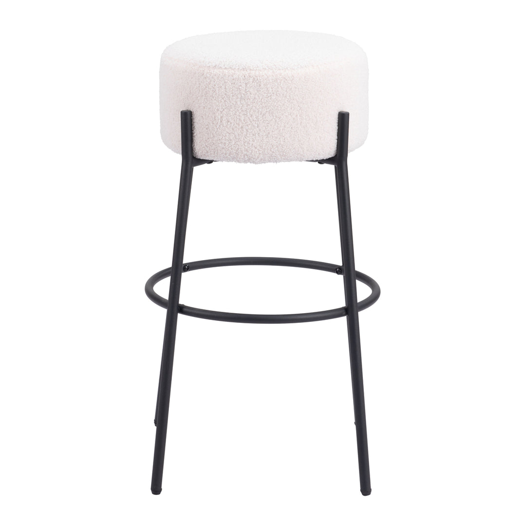 Blanche Barstool Set of 2 Ivory Polyester Seat Black Steel Frame Modern Design Image 3