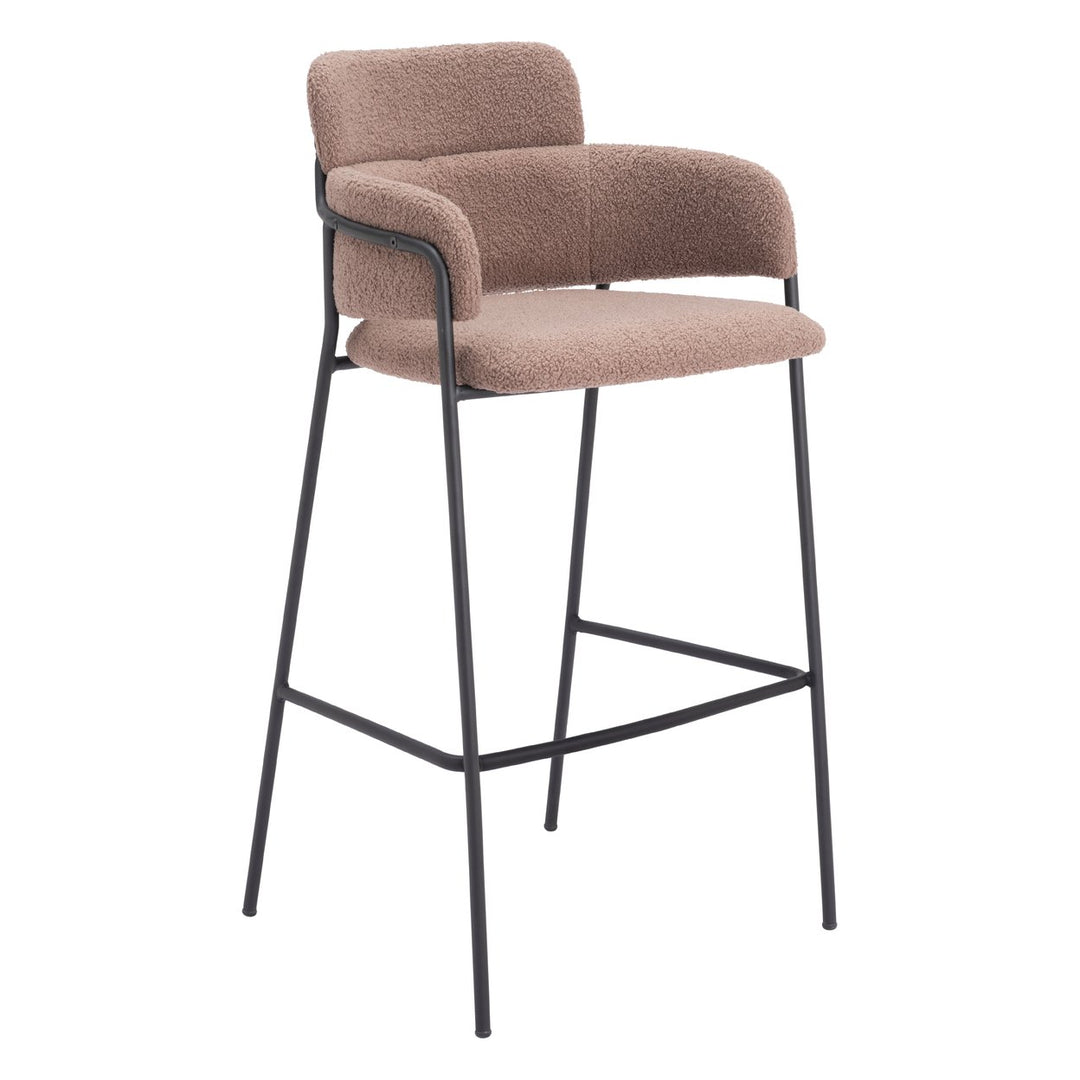 Marcel Barstool Set of 2 Mid-Century Modern Glam Style Wrapped Seat Black Frame Image 1