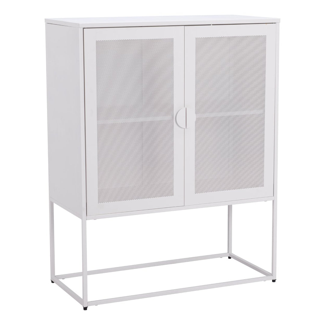 Lazaro Small Storage Cabinet Mesh Panel Doors Modern Design Airy Legs Image 1