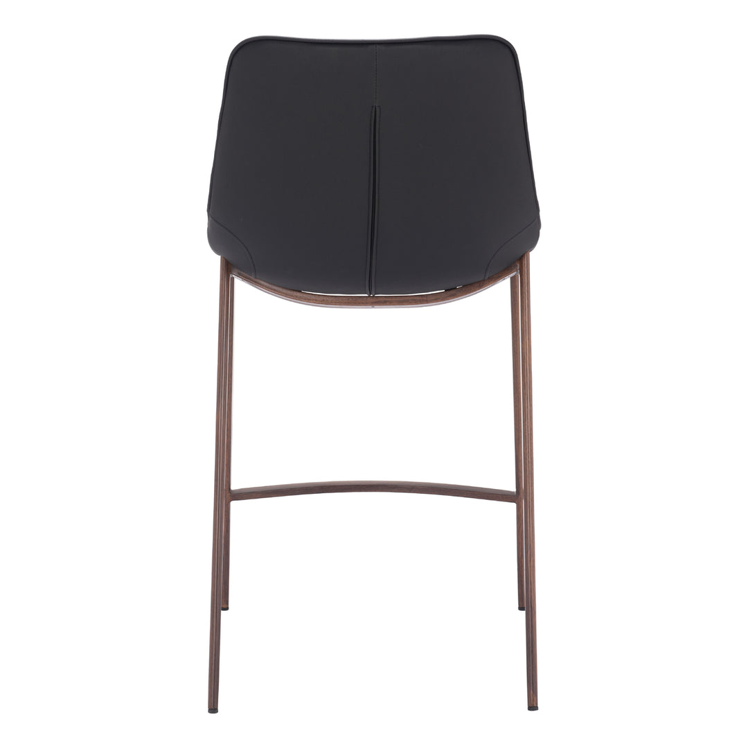 Magnus Counter Stool Set of 2 Black Faux Leather Walnut Legs Modern Design Image 4