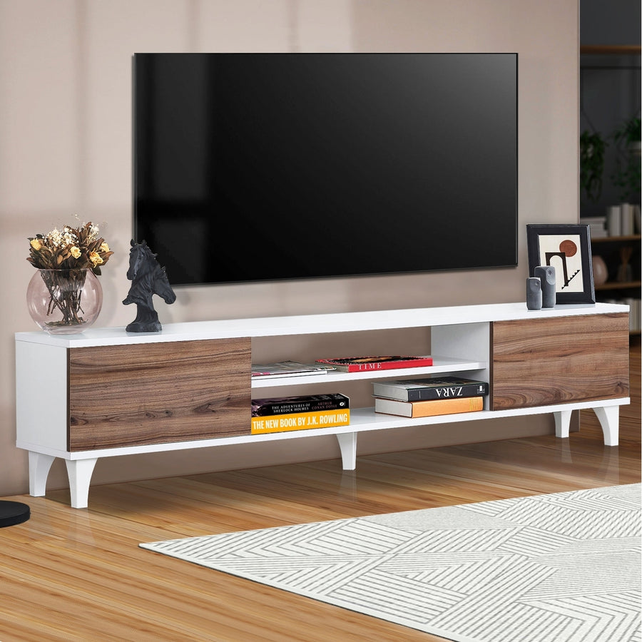 Atelier Mobili Mid Century Modern Farmhouse TV Stand - Entertainment Center with Storage - Suitable as TV Stand for 75 Image 1