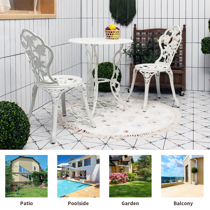 3PCS Cast Aluminum Patio Bistro Furniture Set Rose Design Outdoor White Image 4