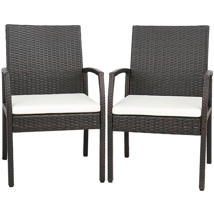 2PCS Patio PE Rattan Wicker Dining Armchairs Outdoor Chair w/ Removable Cushion Image 1