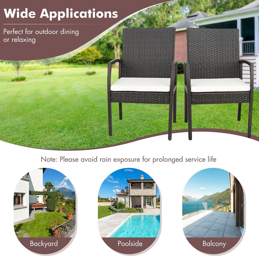 2PCS Patio PE Rattan Wicker Dining Armchairs Outdoor Chair w/ Removable Cushion Image 6