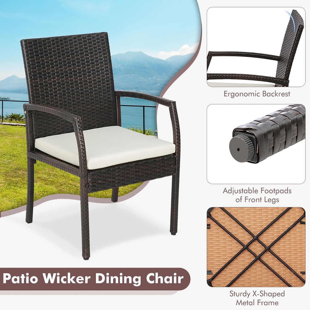 2PCS Patio PE Rattan Wicker Dining Armchairs Outdoor Chair w/ Removable Cushion Image 7