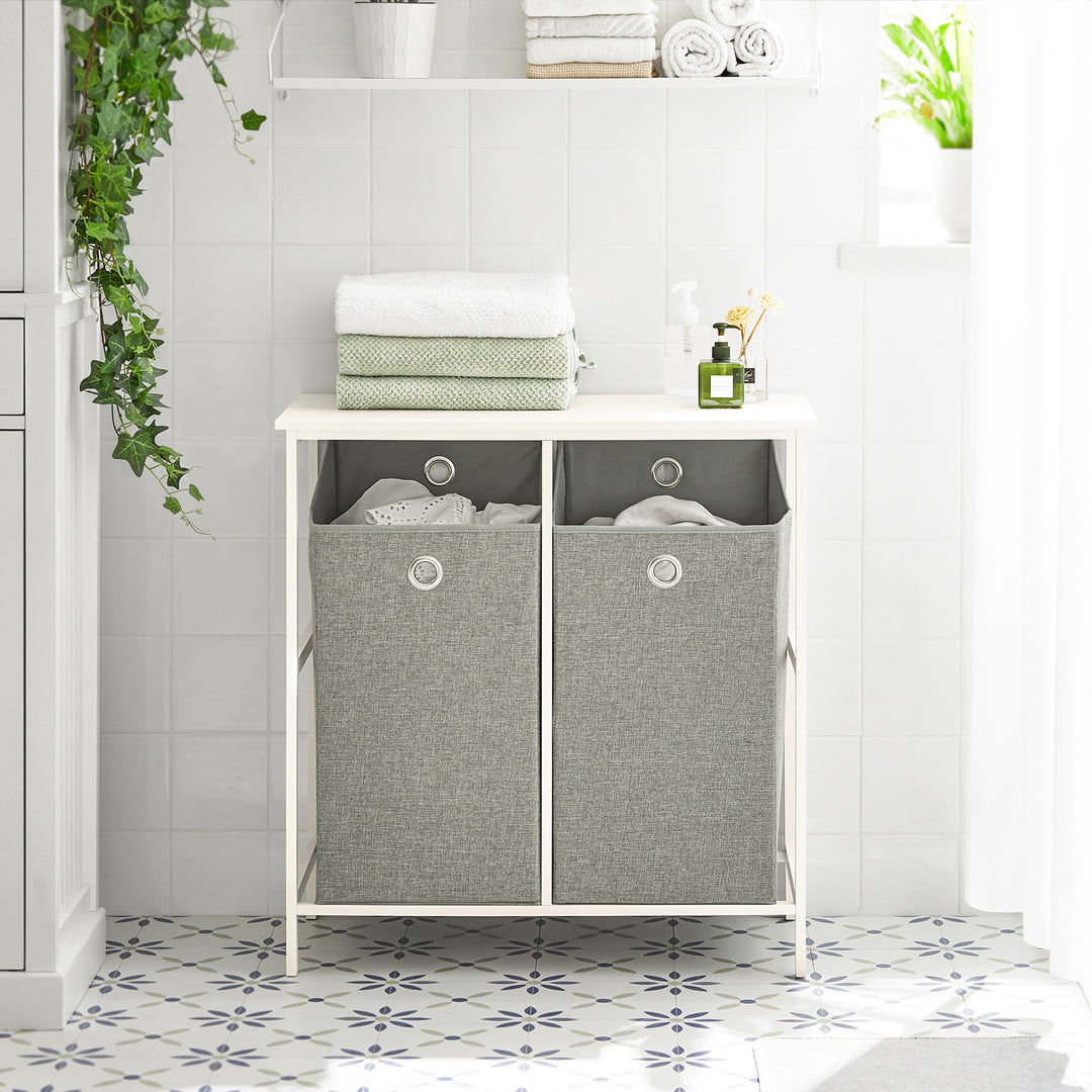 Haotian BZR57-W, Laundry Cabinet with 2 Removable Laundry Bags Laundry Chest Laundry Basket Bathroom Cabinet Bathroom Image 6