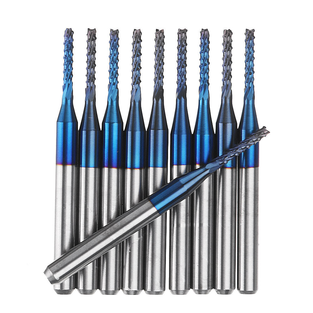 10pcs 1.1-1.5mm Blue NACO Coated PCB Bits Carbide Engraving Milling Cutter For CNC Tool Rotary Burrs Image 3