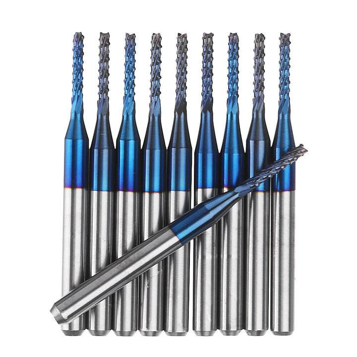 10pcs 1.1-1.5mm Blue NACO Coated PCB Bits Carbide Engraving Milling Cutter For CNC Tool Rotary Burrs Image 3