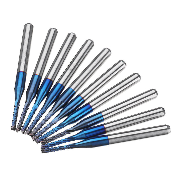 10pcs 1.1-1.5mm Blue NACO Coated PCB Bits Carbide Engraving Milling Cutter For CNC Tool Rotary Burrs Image 5