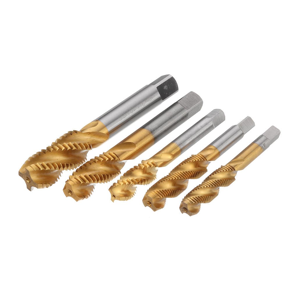 1,2-3,4 Imperial Spiral Flute Hand Tap HSS Titanium Coated Machine Screw Plug Tap Drill Image 1