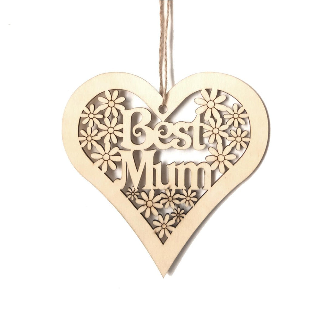 10cm Wooden Plaque Mum Heart Shape Flowers Mothers Day Hanging Decorations Craft Gift Image 1