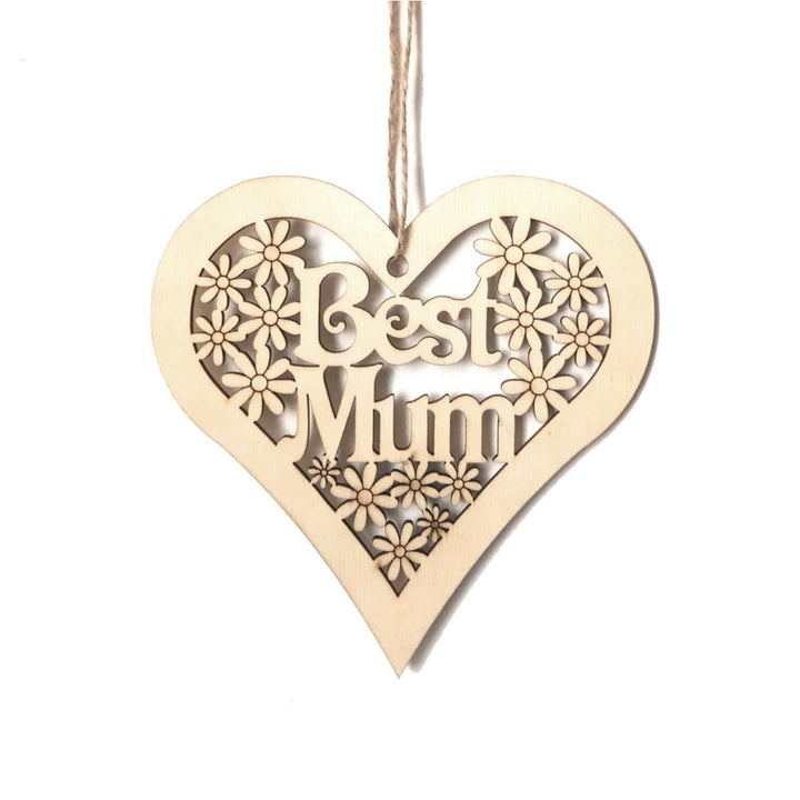 10cm Wooden Plaque Mum Heart Shape Flowers Mothers Day Hanging Decorations Craft Gift Image 1