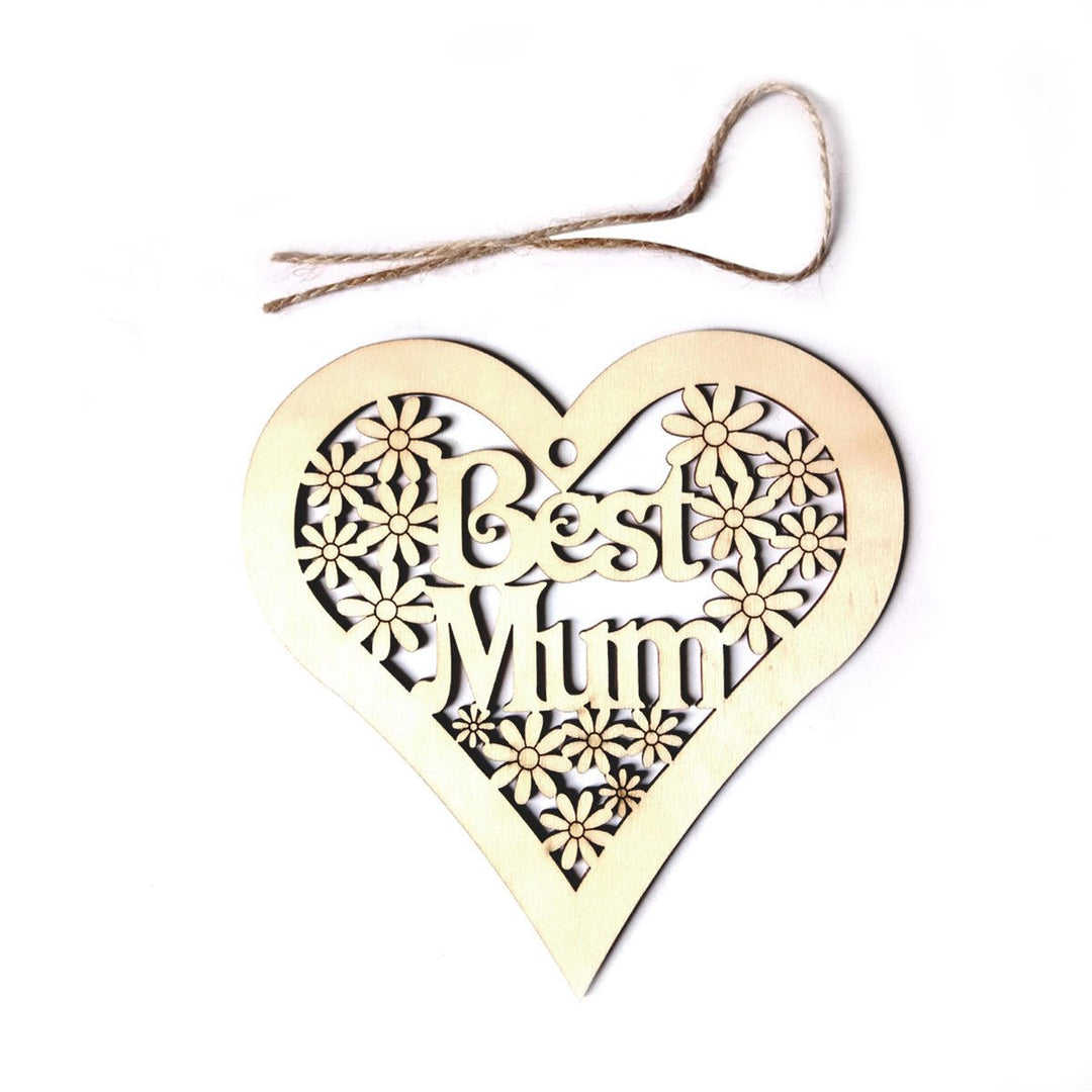 10cm Wooden Plaque Mum Heart Shape Flowers Mothers Day Hanging Decorations Craft Gift Image 3