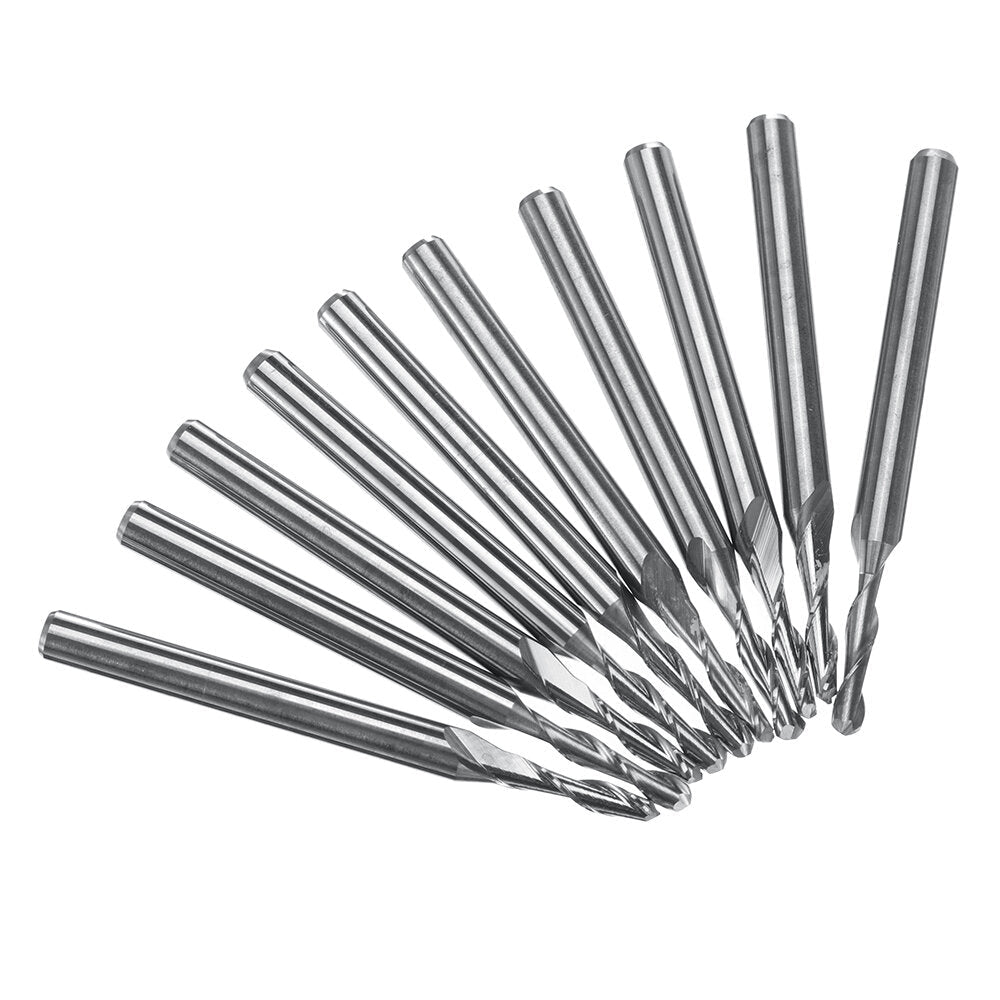 10pcs 3.175mm Shank Spiral Ball End Mill 0.8-2mm Diameter Two Flutes CNC Milling Cutter Image 5