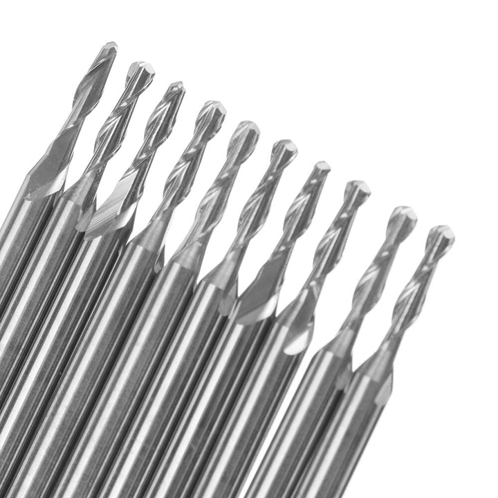 10pcs 3.175mm Shank Spiral Ball End Mill 0.8-2mm Diameter Two Flutes CNC Milling Cutter Image 6