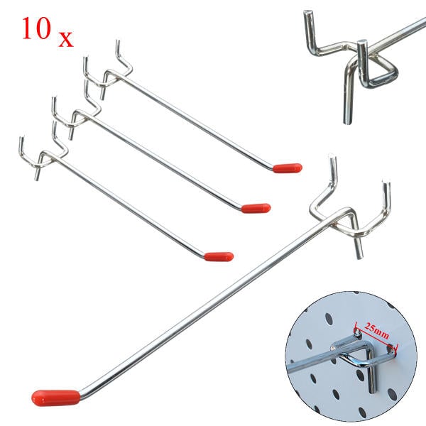 10Pcs Stainless Steel Wall Display Hooks for Coat Shop Slatwall Panel 10 150MM Image 1