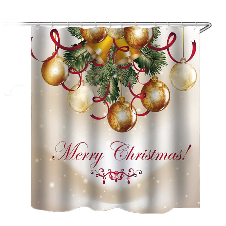 180x180cm Merry Christmas Waterproof Bath Shower Curtain Toilet Non-slip Cover Mat Rug Set Image 6