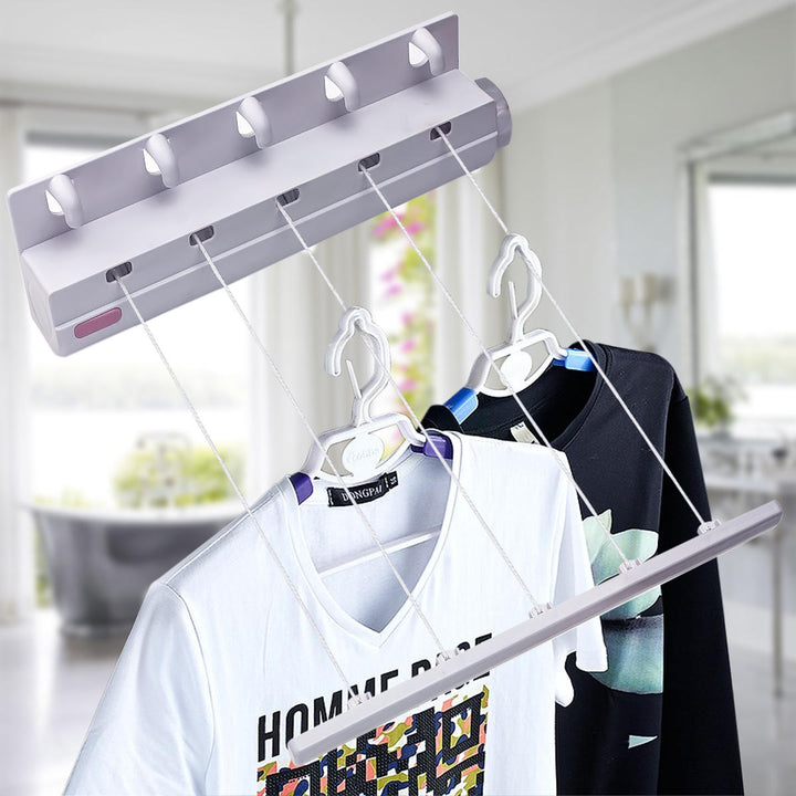 18m Wall Mounted Washing Clothes Laundry 5 line Airer Dryer Retractable Cloth Hanger Image 1