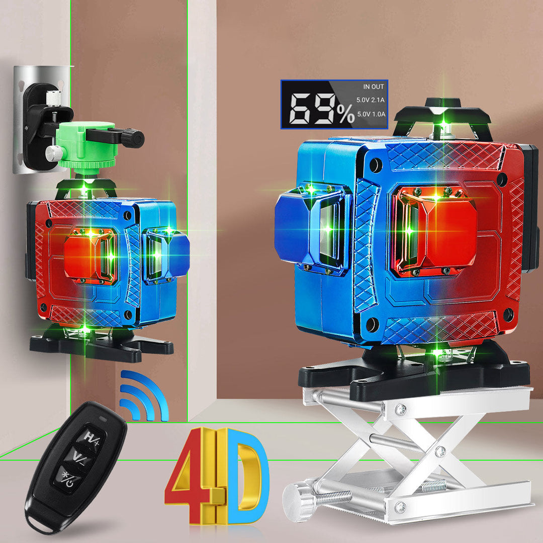 16 Line 4D Colorful Green Light Laser Level Single,Dual Battery 360 Horizontal Vertical Cross Measurement Image 2