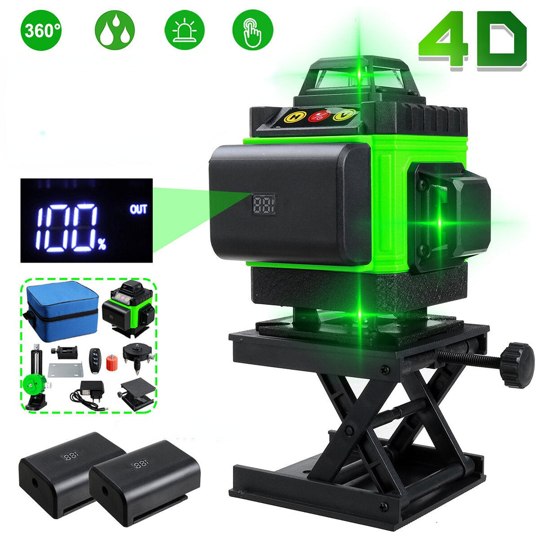 16 Lines 4D Laser Level, Green Laser Line, Self Leveling, Horizontal Lines and360 Degree Vertical Cross with 2xBattery Image 1