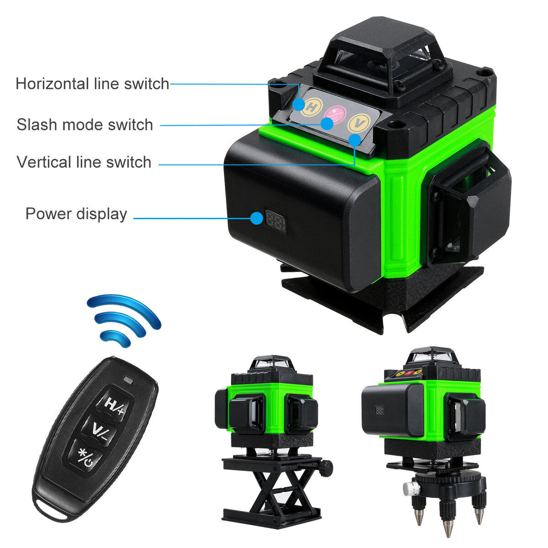 16 Lines 4D Laser Level, Green Laser Line, Self Leveling, Horizontal Lines and360 Degree Vertical Cross with 2xBattery Image 4