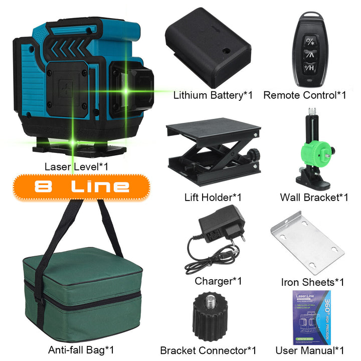 16,12,8 Line 4D Green Laser Level Meter 360 Horizontal And Vertical Cross Self-Leveling Measurement Super Laser Beam Image 2