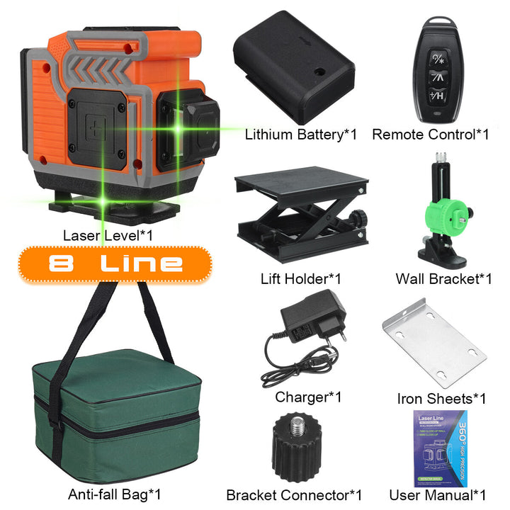 16,12,8 Line 4D Green Laser Level Meter 360 Horizontal And Vertical Cross Self-Leveling Measurement Super Laser Beam Image 3