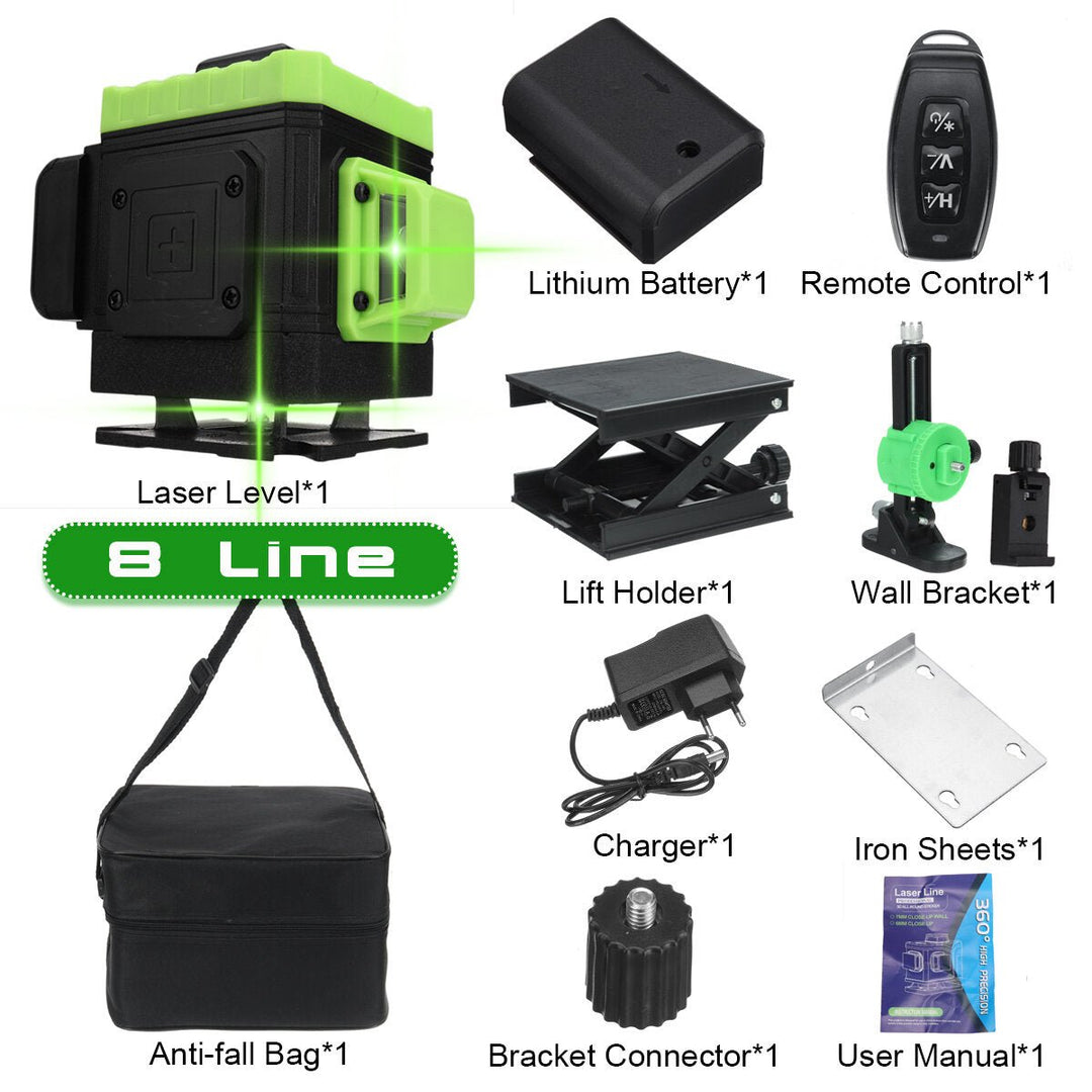 16,12,8 Line 4D 360 Horizontal Vertical Cross Green Light Laser Level Self-Leveling Measure APP Control Image 1