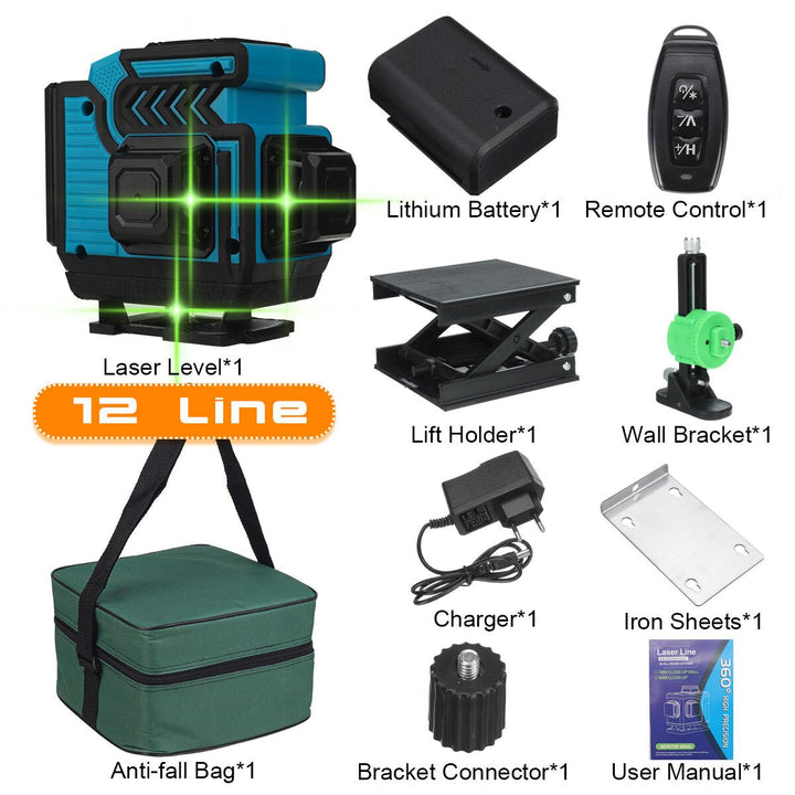 16,12,8 Line 4D Green Laser Level Meter 360 Horizontal And Vertical Cross Self-Leveling Measurement Super Laser Beam Image 4