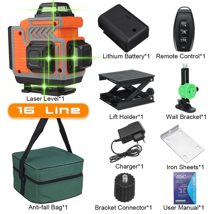 16,12,8 Line 4D Green Laser Level Meter 360 Horizontal And Vertical Cross Self-Leveling Measurement Super Laser Beam Image 1