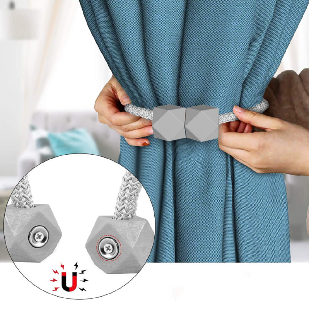 1Pair Modern Simple Square Curtain Bandage Free Perforation Creative Diy Magnetic Button Home Decoration Image 2