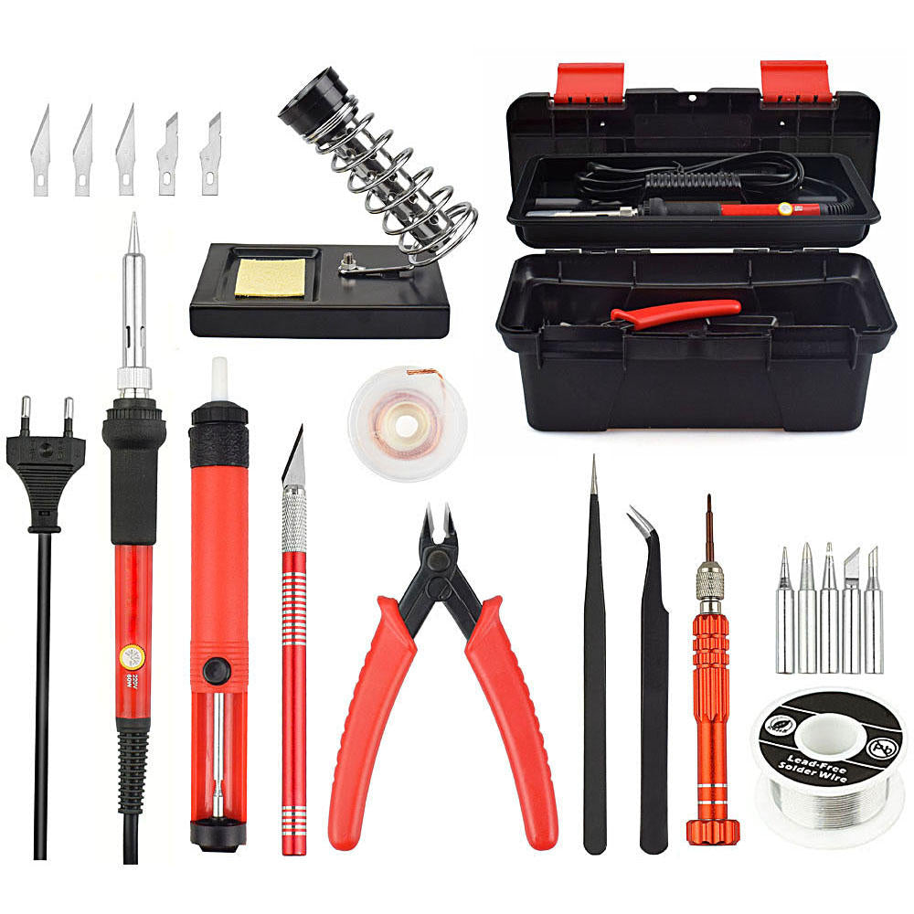 25Pcs 220V 60W Adjustable Temperature Electrical Solder Iron Kit SMD Welding Repair Tool Set Tool Box Image 1