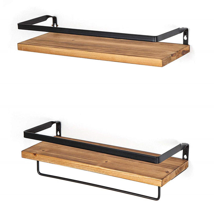 2PCS Wall Shelf Floating Wood Storage Shelf Rack Storage Kitchen Bathroom Image 1