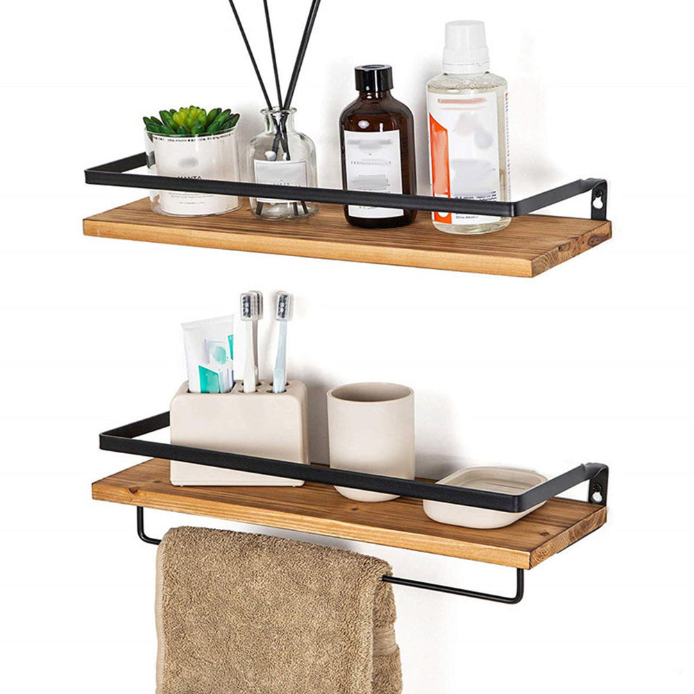 2PCS Wall Shelf Floating Wood Storage Shelf Rack Storage Kitchen Bathroom Image 2