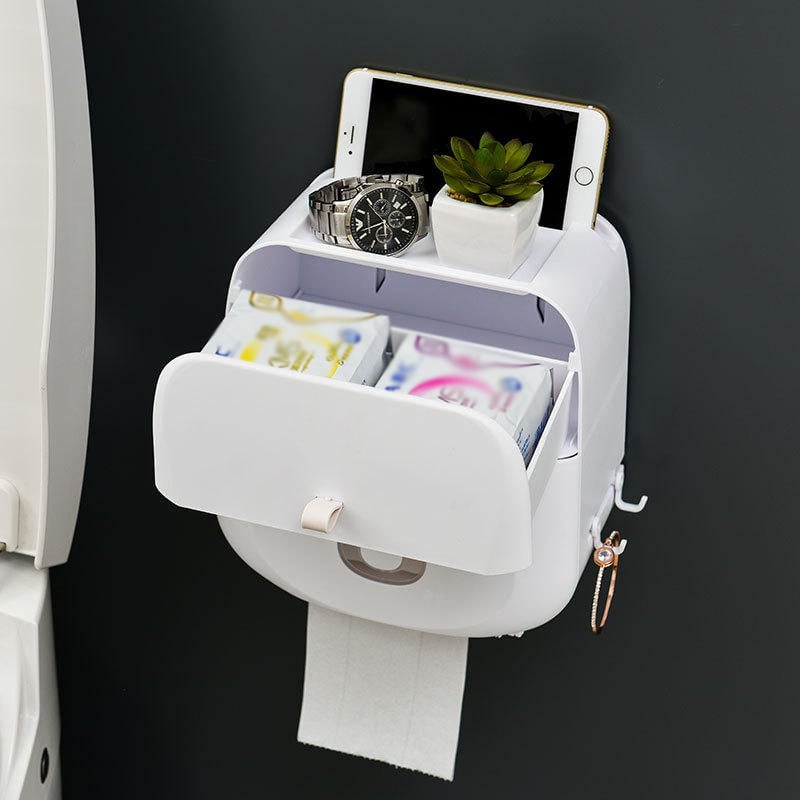 3 Colors Toilet Tray Roll Paper Tissue Holder Waterproof Wall Mounted Storage Box Shelf Image 11