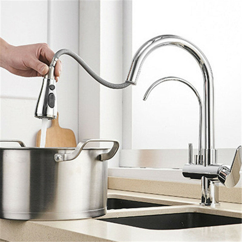 3 in 1 Kitchen Pull Down Sprayer 360 Rotating Hot and Cold Water Mixer Tap Direct Drinking Faucet Image 2