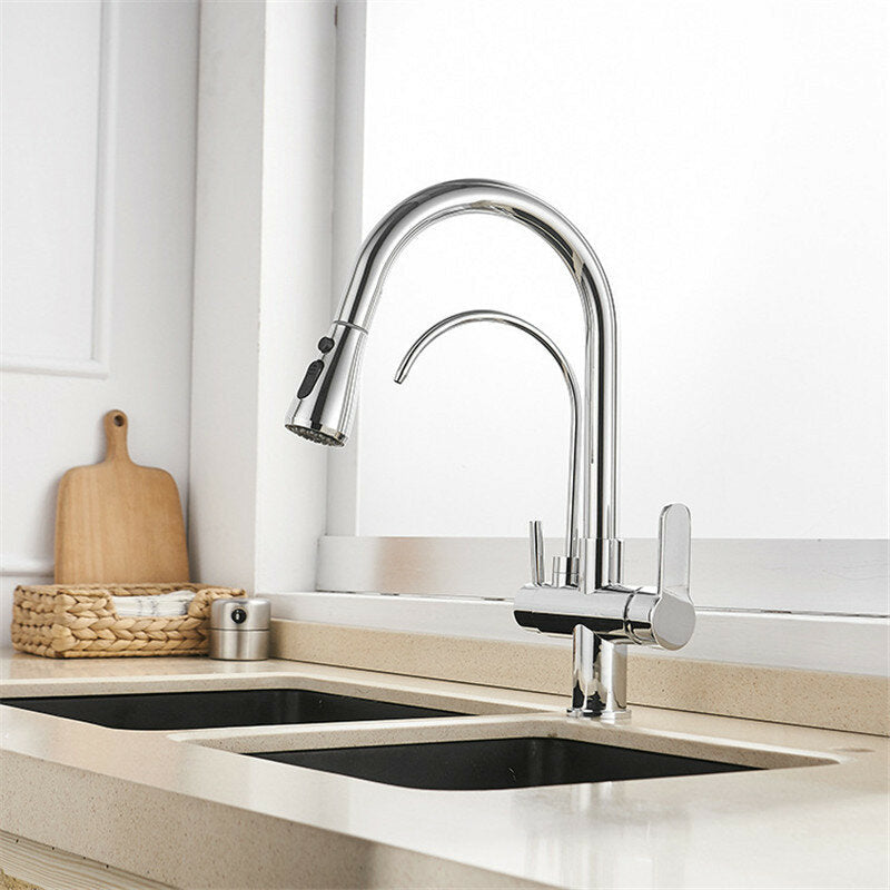 3 in 1 Kitchen Pull Down Sprayer 360 Rotating Hot and Cold Water Mixer Tap Direct Drinking Faucet Image 6