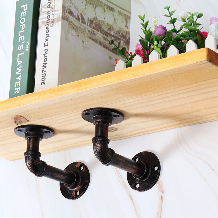 2Pcs Industrial Steel Pipe Shelf Bracket DIY Rustic Heavy Duty Decor Shelves Image 10