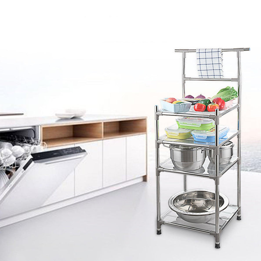 3,4 Layers Free-standing Stainless Steel Kitchen Rack Sheelf Pot Storage Holder Image 1