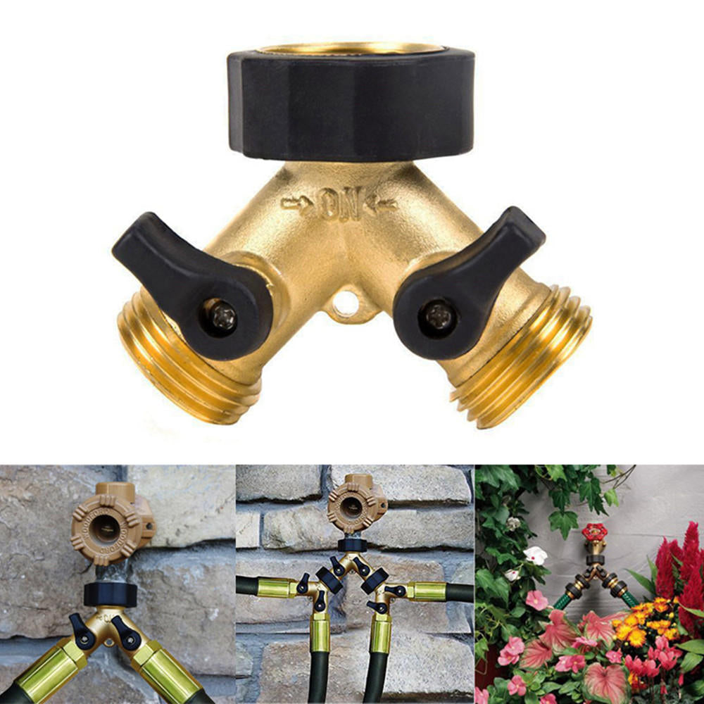 3,4 Inch 2 Way Brass Hose Faucet Manifold Garden Tap Splitter Water Segregator Pipe Divider Switcher Control Shut Off Image 4