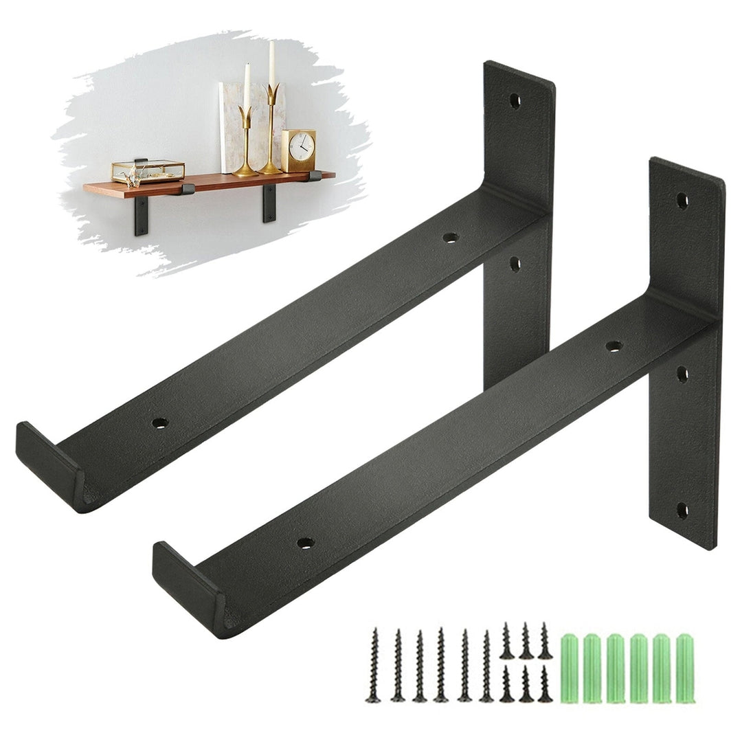 2Pcs Industrial Iron Chunky Solid Wood Shelf Brackets Matte Black Painting for Home Shop Image 1