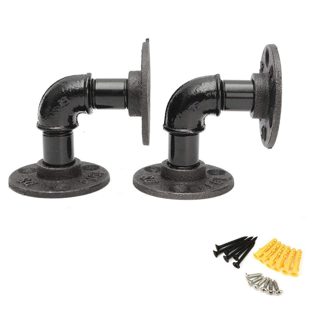 2Pcs Industrial Black Iron Pipe Shelf Bracket Wall Mounted Board Support Holder Image 1