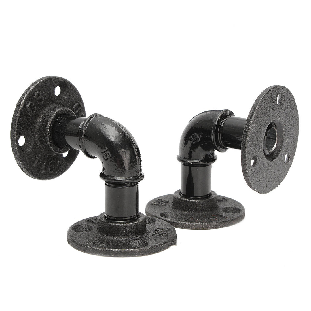 2Pcs Industrial Black Iron Pipe Shelf Bracket Wall Mounted Board Support Holder Image 4