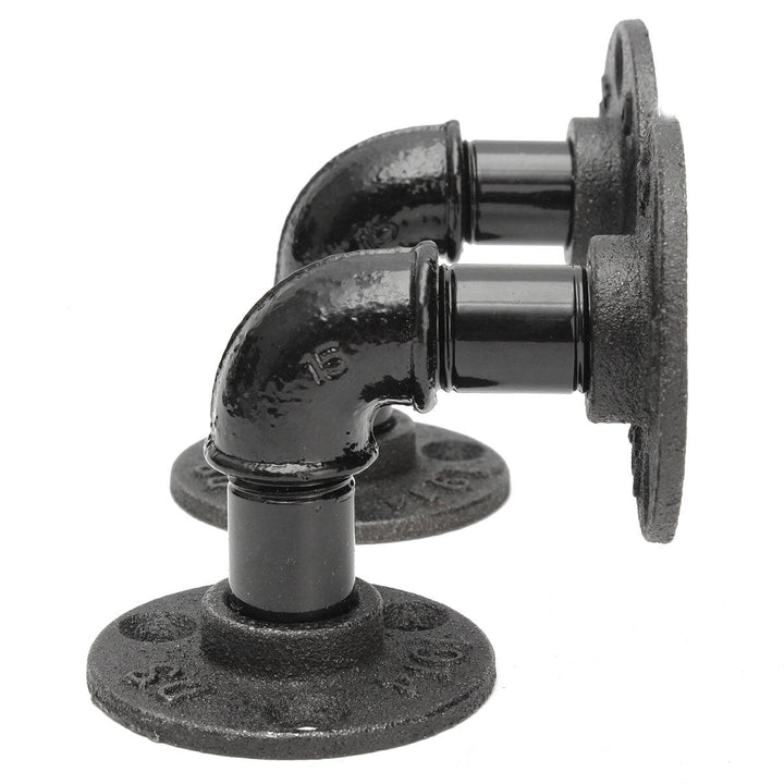 2Pcs Industrial Black Iron Pipe Shelf Bracket Wall Mounted Board Support Holder Image 5