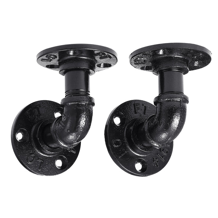 2Pcs Industrial Black Iron Pipe Shelf Bracket Wall Mounted Board Support Holder Image 6