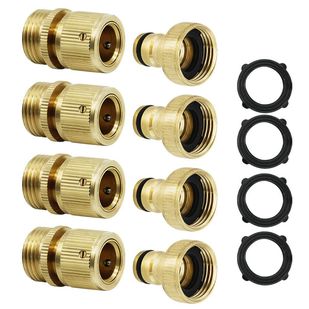 3,4 NPT Solid Brass Male and Female Connector Garden Hose Quick Connect Water Pipe Connectors Fitting w, Washers Image 1