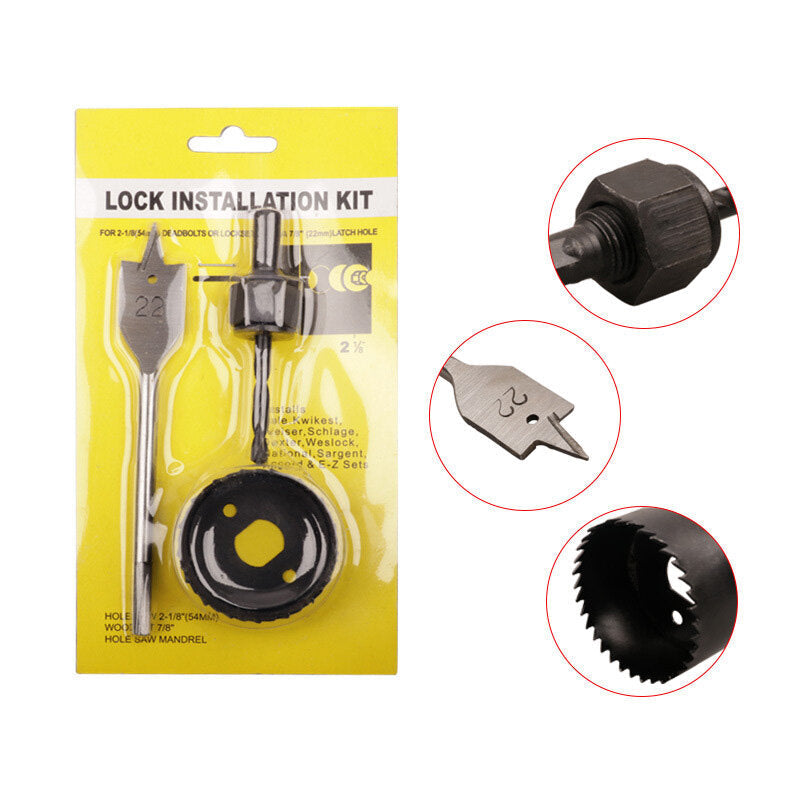 3pcs Carbon Steel Lock Installation Kit Woodworking Drill Spherical Door Lock Hole Saw Cutter Opener Image 5