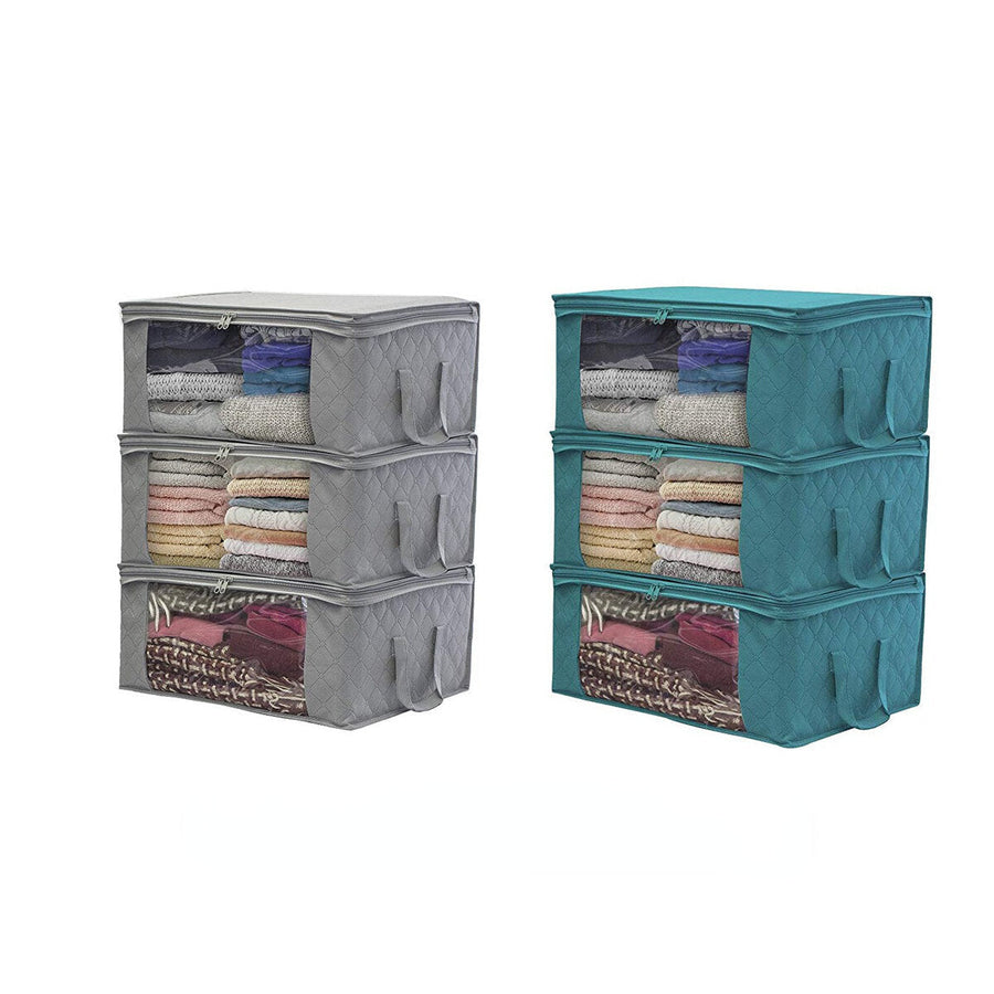 3PCS Foldable Clothes Storage Boxes Bags Ziped Organizers Closet Wardrobe Image 1