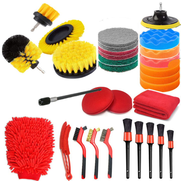 31pcs Car Wash Tools Set with Car Wash Cleaning Brush Car Wipes Tire Cleaning Brush Car Wash Brush Electric Drill Brush Image 1